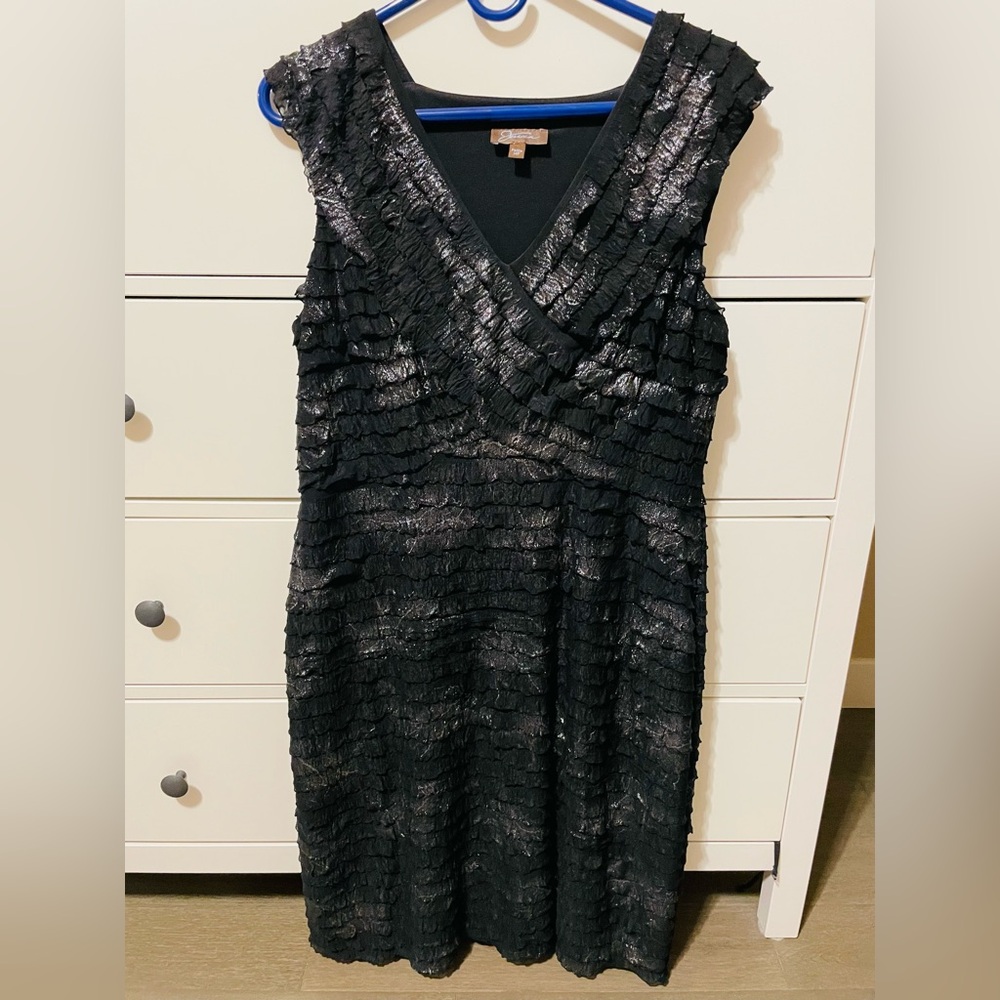 Jessica Shimmering Black Ruffle Midi Dress